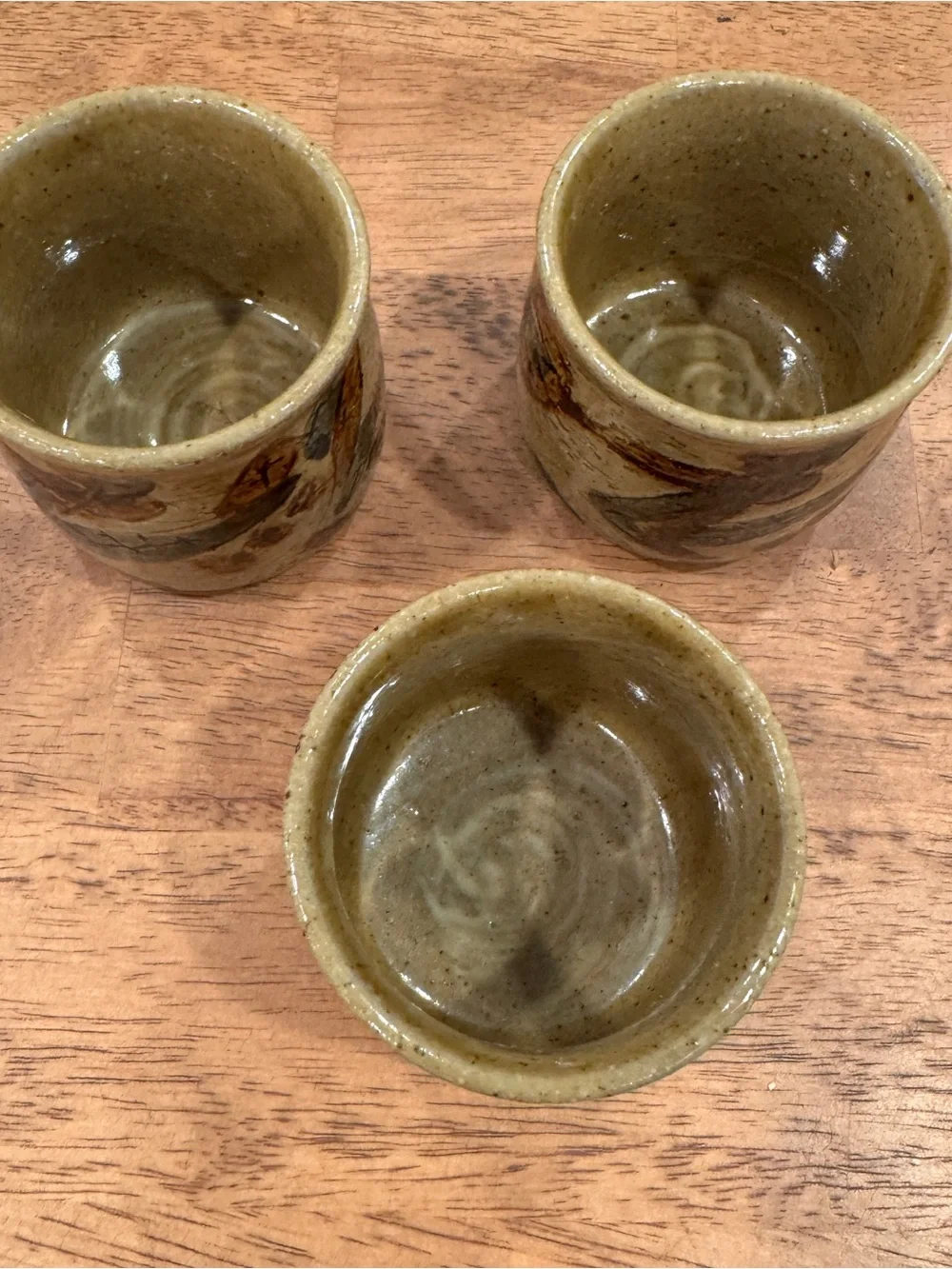 Otagiri Painted Stoneware Ceramic Small Cups Set of 3 Earthy Neutral Artsy Japan